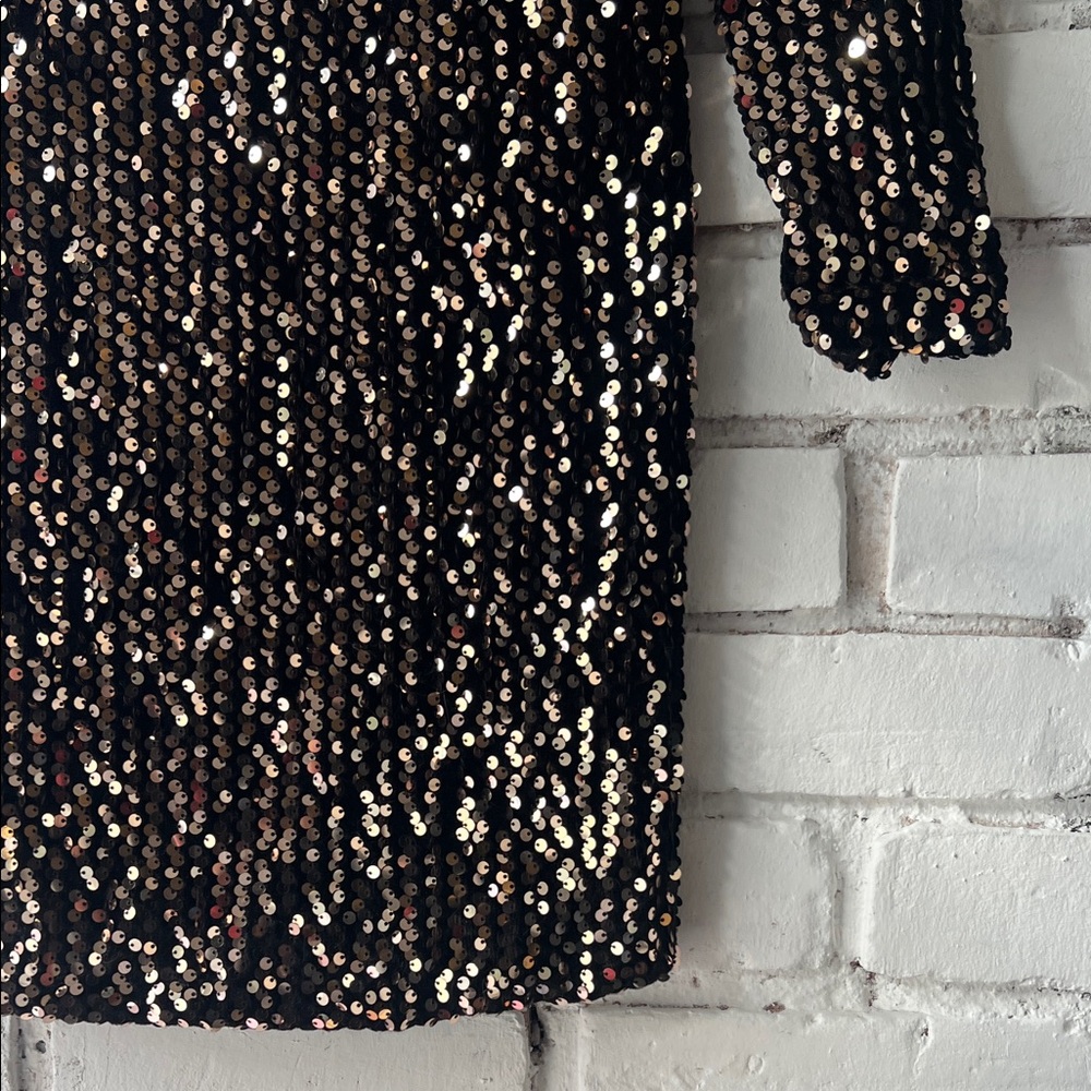 Sequin Long Sleeve Cocktail Dress - Black/Gold - ONLY - Picture 4 of 13